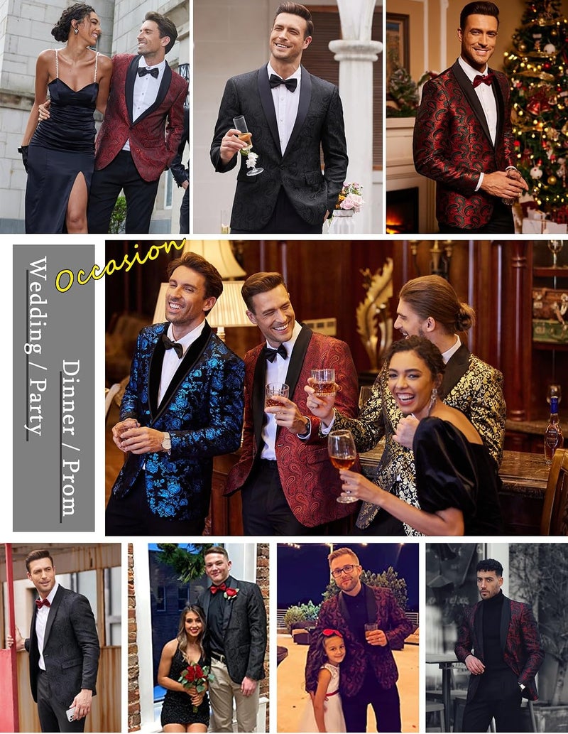 COOFANDY Men's Floral Tuxedo Jacket Paisley Shawl Lapel Blazer in Wine Red - Image 5