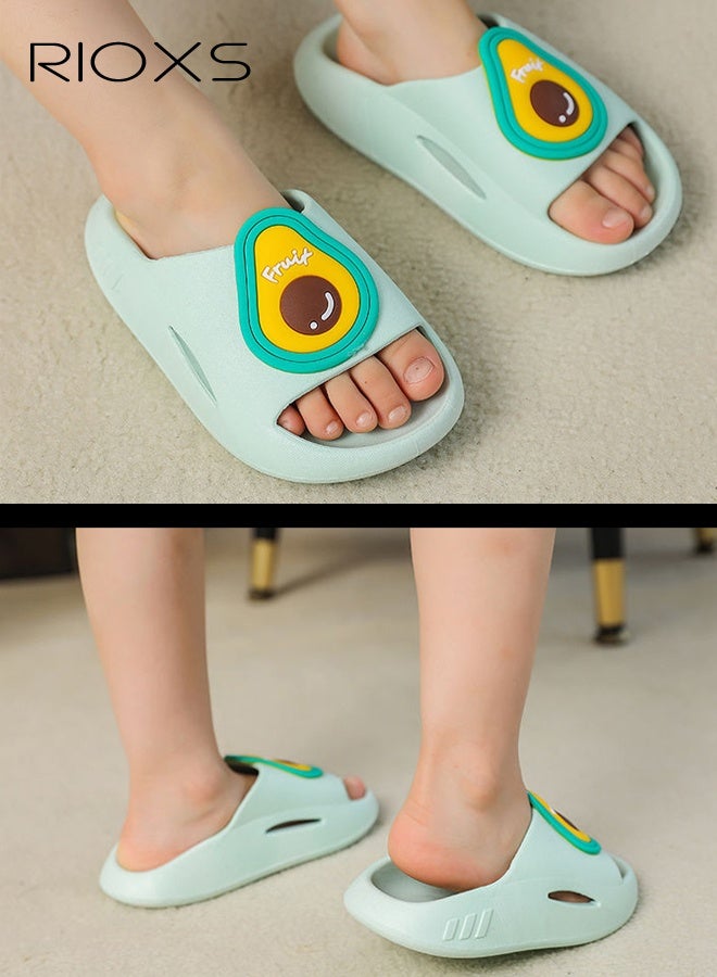 RIOXS Kids Slippers, Cute Cartoon Slide Slipper for Toddler Boys Girls, Comfy Soft Sole Slip-on Slippers, Quick Dry Bath Slides, Non-slip Shower Slippers, Kids Unisex Slippers for Bathroom Summer Pool, Indoor Outdoor Beach Open-toes Shoes, Green Slippers - Image 2