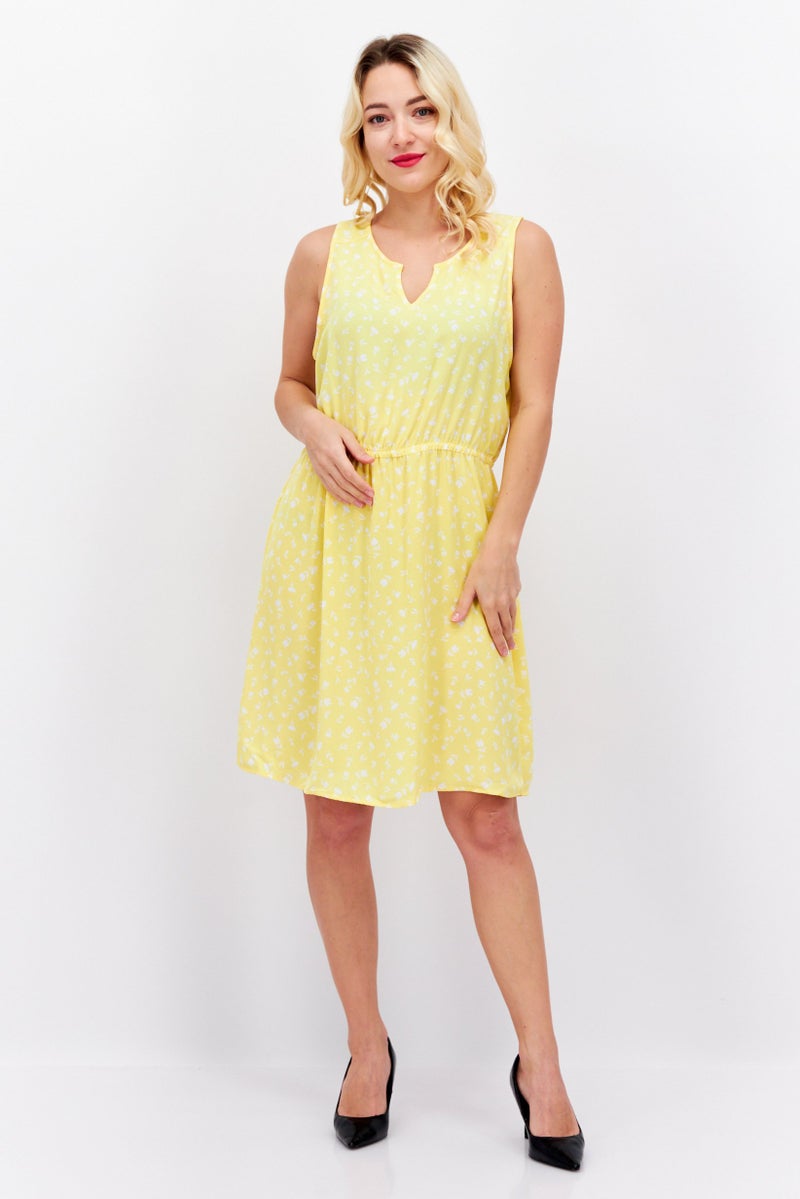 41 Hawthorn Women Floral Print Mini Casual Dress, Yellow - Image 4
