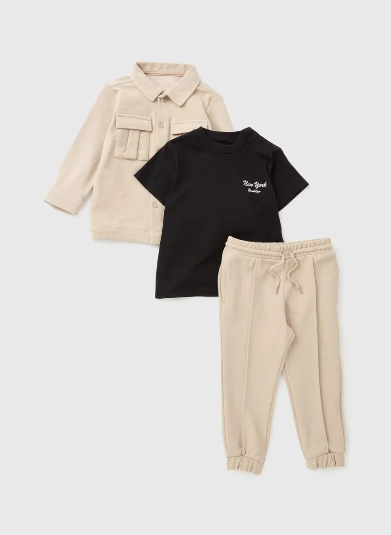 Matalan Boys Cream Smart Shacket & Trouser Set