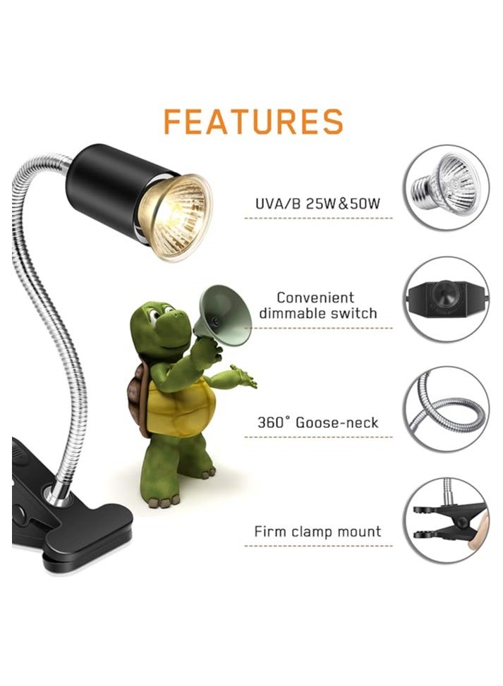 Generic Reptile Heat Lamp with 50W Bulb, Tortoise Heat Lamp, Heating Lamp with Clamp, Adjustable Habitat Basking Heat Lamp,UVA/UVB Light Lamp 360° Rotatable Clip and Dimmable Switch for Aquarium, E27 Clamp on Pet Heating Emitter for Reptiles Amphibians Lizards Turtle Snakes(Bulb Included)  - Image 4
