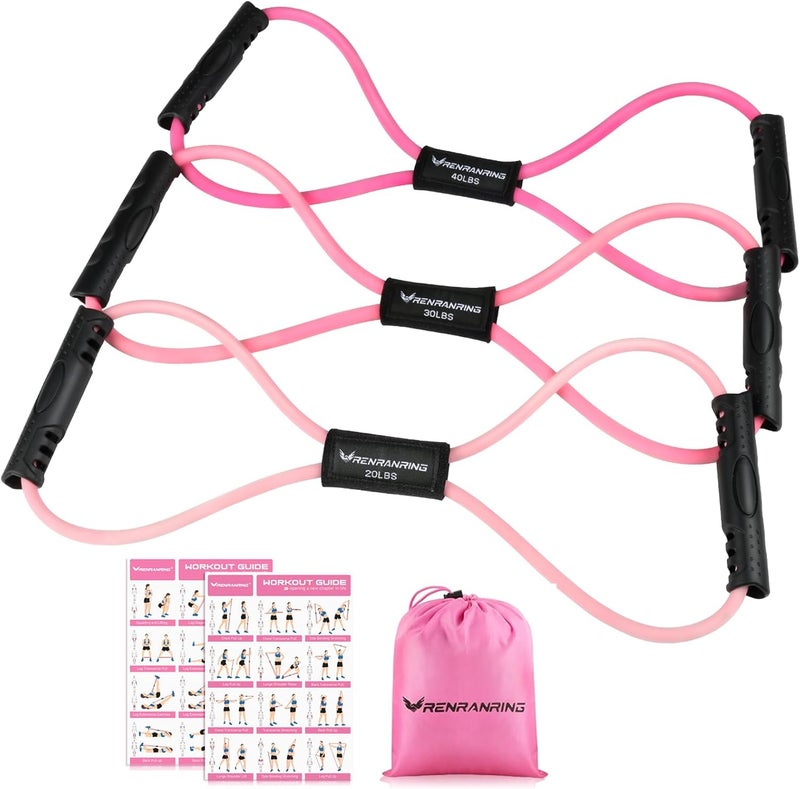 RENRANRING Figure 8 Fitness Resistance Bands with Handles - Exercise Tube Band Set of 3 for Arm and Shoulder Stretch, Rope 8 Word Elastic for Women and Men - Image 1