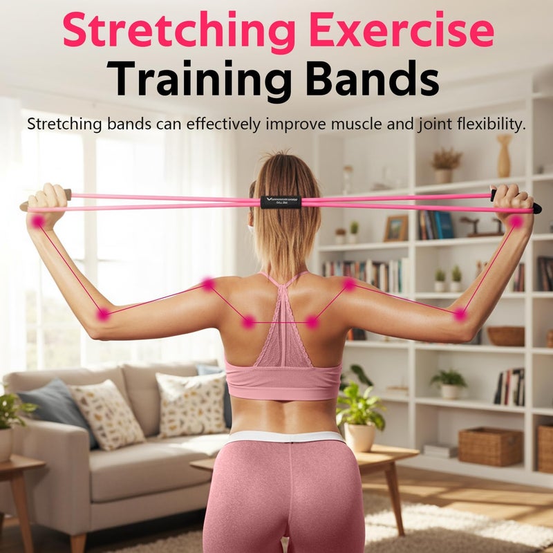 RENRANRING Figure 8 Fitness Resistance Bands with Handles - Exercise Tube Band Set of 3 for Arm and Shoulder Stretch, Rope 8 Word Elastic for Women and Men - Image 4