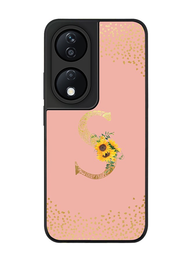 Stylizedd Rugged Black Edge Case for Honor X7b, Slim fit Case Cover - Custom Monogram Initial Letter Mandala Floral Pattern Alphabet - S (Rose Pink ) - Image 1