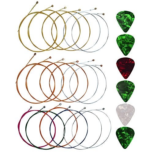 Yookat Acoustic Guitar Strings with 6 Picks, 3 Sets of 6 Acoustic Guitar Kit Guitar Strings Replacement Steel String For Beginners Performers - Image 1