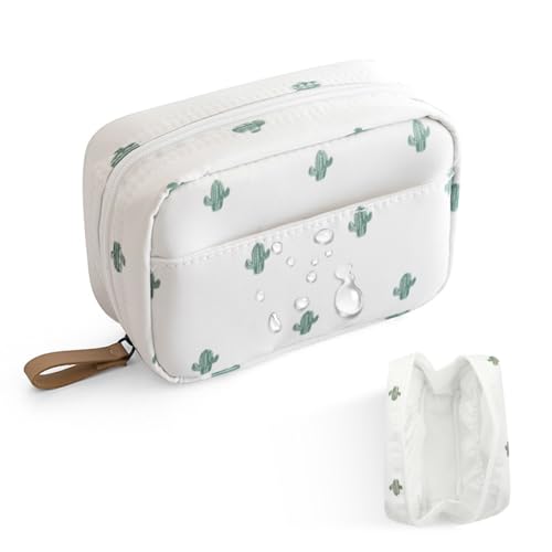 MAYCREATE Polyester Small Makeup Pouch Bag, Cosmetic Makeup Organizer Bag with Lipstick Slots, Cactus Print Travel Makeup Bag for Women, Portable Makeup Brush Pouch Toiletries Bag (17x11.5x5cm) - Image 1