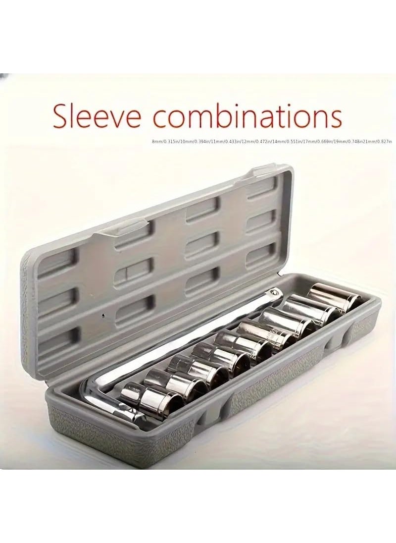 Harboan Harboan 10 in 1 Socket Wrench Spanner Set Automobile Repair Tool Box Precision Sleeve Wrench Sleeve Wrench Combination Hand Tool Socket Set  - Image 2