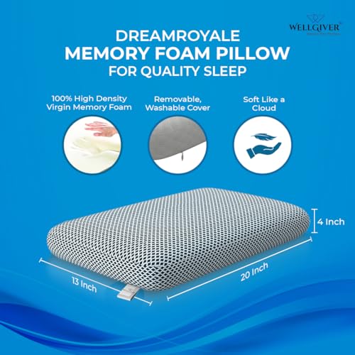 WELLGIVER Orthopedic Memory Foam Deep Sleep Pillow | 2 Years Warranty | Design for Neck & Shoulder Pain Relief | 20 x 13 x 4 Inch | Standard | Removable Zipper Cover | Pack 2 - Image 2