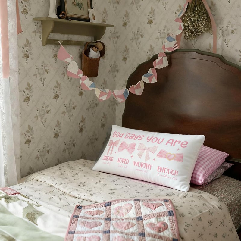 Wheatwin Pink Bow Coquette Christian Throw Pillow Cover 12x20, Decor for Women Girls Tween, Bow Decor for Girls Room Dorm, Bible Verse Pink Bows Inspirational Affirmations Gifts - Image 4