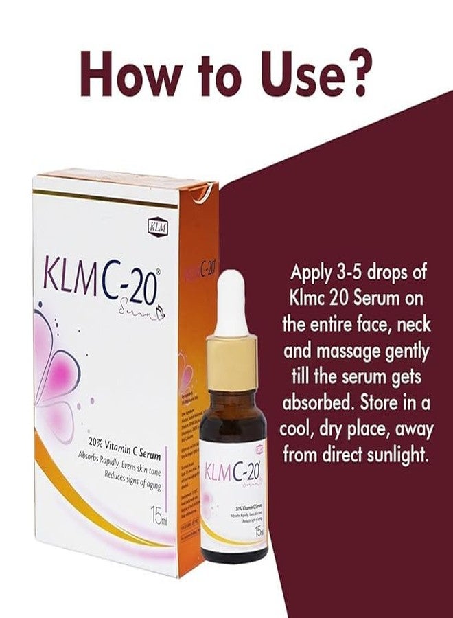 KLM C-20 20% Vitamin C Serum 15ml | Anti-Aging, Brightening & Even Skin Tone | Fast Absorbing - Image 4