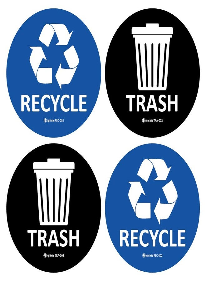 IGNIXIA (Pack of 4 Recycle & Trash Stickers Combo Indoor & Outdoor Trash Bin Decals Recycle & Trash Symbols Sticker 4 X 4 Inches Self Adhesive Peel & Stick (Blue and Black) - Image 1