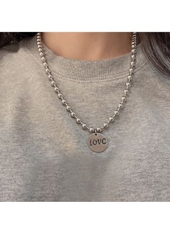 Elegant Full Bear Multi-layer Necklace Womens Harajuku Style Long Hip Hop Collarbone Chain Letter Sweater Chain [single] Love big round point necklace [full body titanium steel] chain length of about 50cm