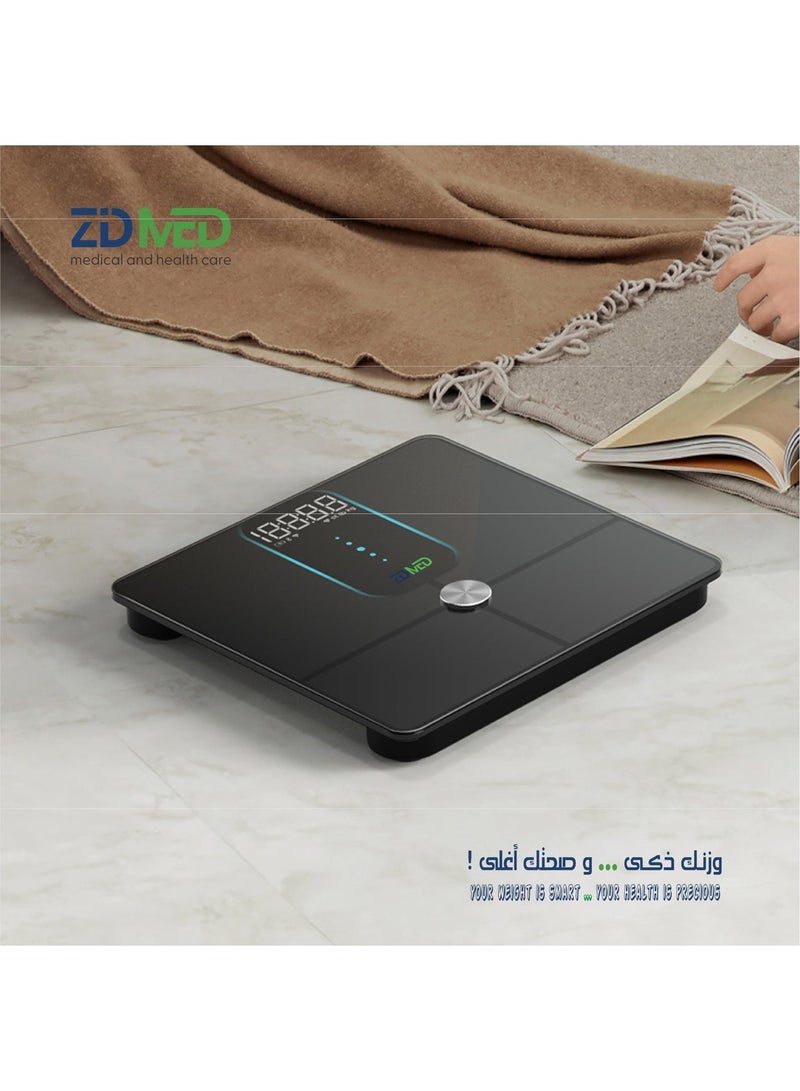 زدميد ميزان Zidmed ذكي بخاصية الواي فاي والبلوتوث لقياس وزن الجسم (12+ مقياس) – طراز+WIFI – زجاج مقوّى عالي الدقة - Image 5