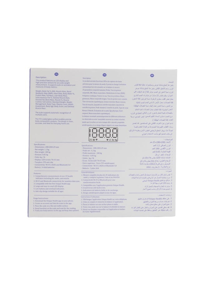 زدميد ميزان Zidmed ذكي بخاصية الواي فاي والبلوتوث لقياس وزن الجسم (12+ مقياس) – طراز+WIFI – زجاج مقوّى عالي الدقة - Image 4