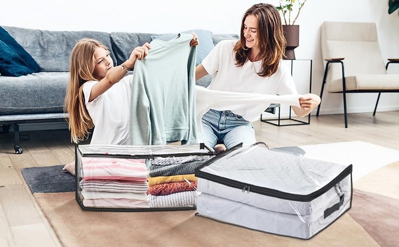 Blendmix Transparent Plastic Clothes Storage Bag Pack of 2|Foldable Saree Organiser for Wardrobe|Saree covers for storage|Clothes Organiser for Wardrobe|Saree Covers with Zip for Storage|Garments Saree Bags - Image 5