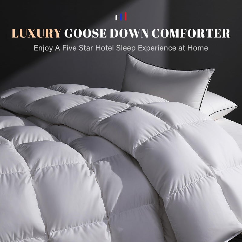DOWNSTORIA Feather Down Comforter Queen Size Duvet Insert, Light Weight True Baffle-Box Noiseless Bedding Comforters, Soft Hotel Collection Bed Comforter, Medium Warmth - White, 90 X 90 in. - Image 2