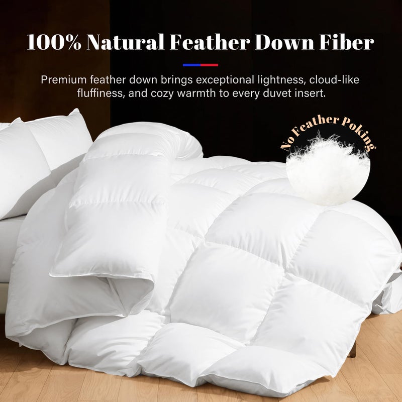 DOWNSTORIA Feather Down Comforter Queen Size Duvet Insert, Light Weight True Baffle-Box Noiseless Bedding Comforters, Soft Hotel Collection Bed Comforter, Medium Warmth - White, 90 X 90 in. - Image 4