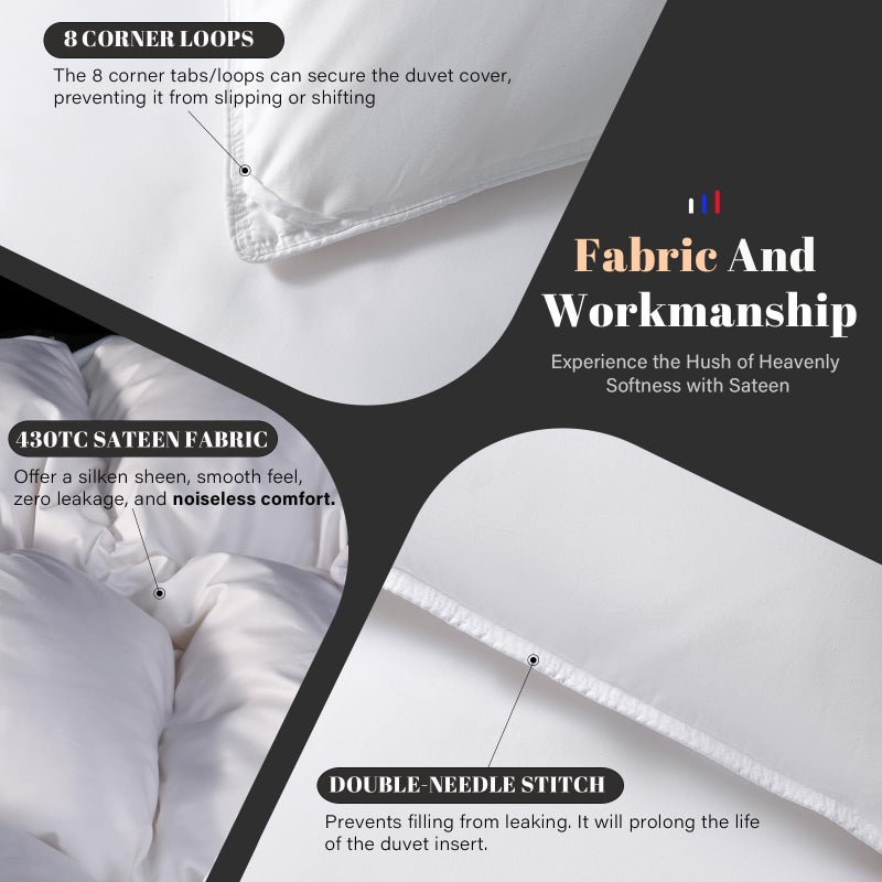 DOWNSTORIA Feather Down Comforter Queen Size Duvet Insert, Light Weight True Baffle-Box Noiseless Bedding Comforters, Soft Hotel Collection Bed Comforter, Medium Warmth - White, 90 X 90 in. - Image 5