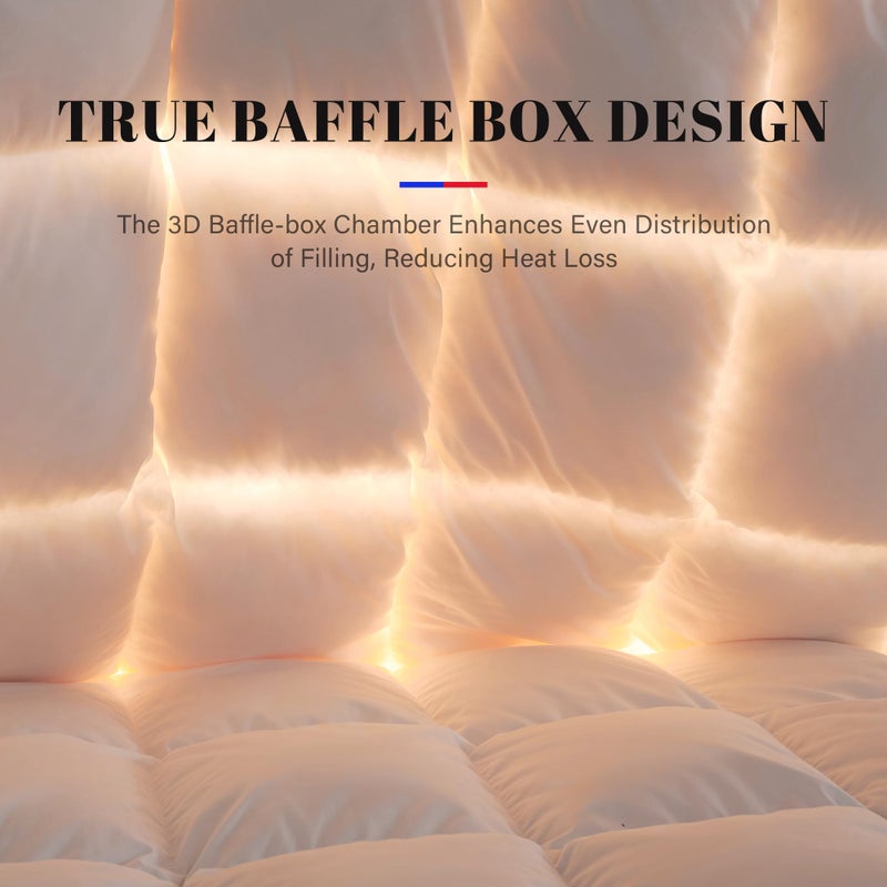 DOWNSTORIA Feather Down Comforter Queen Size Duvet Insert, Light Weight True Baffle-Box Noiseless Bedding Comforters, Soft Hotel Collection Bed Comforter, Medium Warmth - White, 90 X 90 in. - Image 3