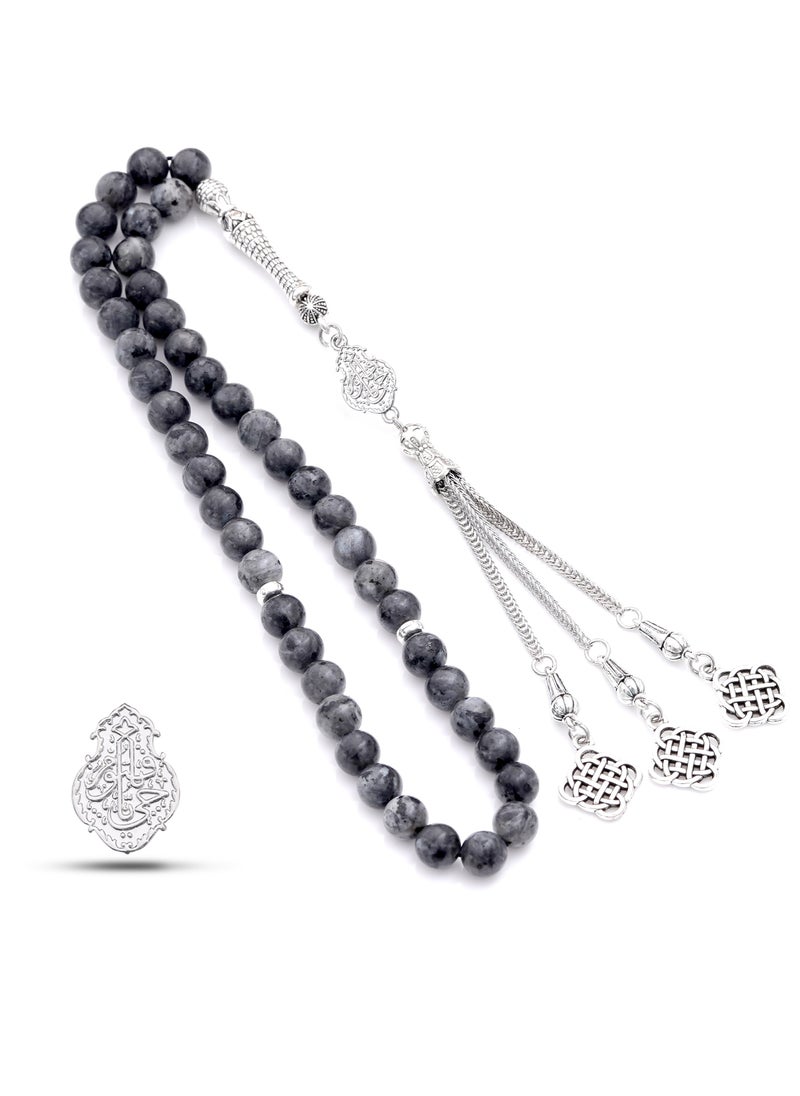 Subhati Prayer Beads (Misbah  ) with metal Parts and Labradorite  | 8 MM Beads - 45 Pcs |Gandeel Writing 4  - Image 2