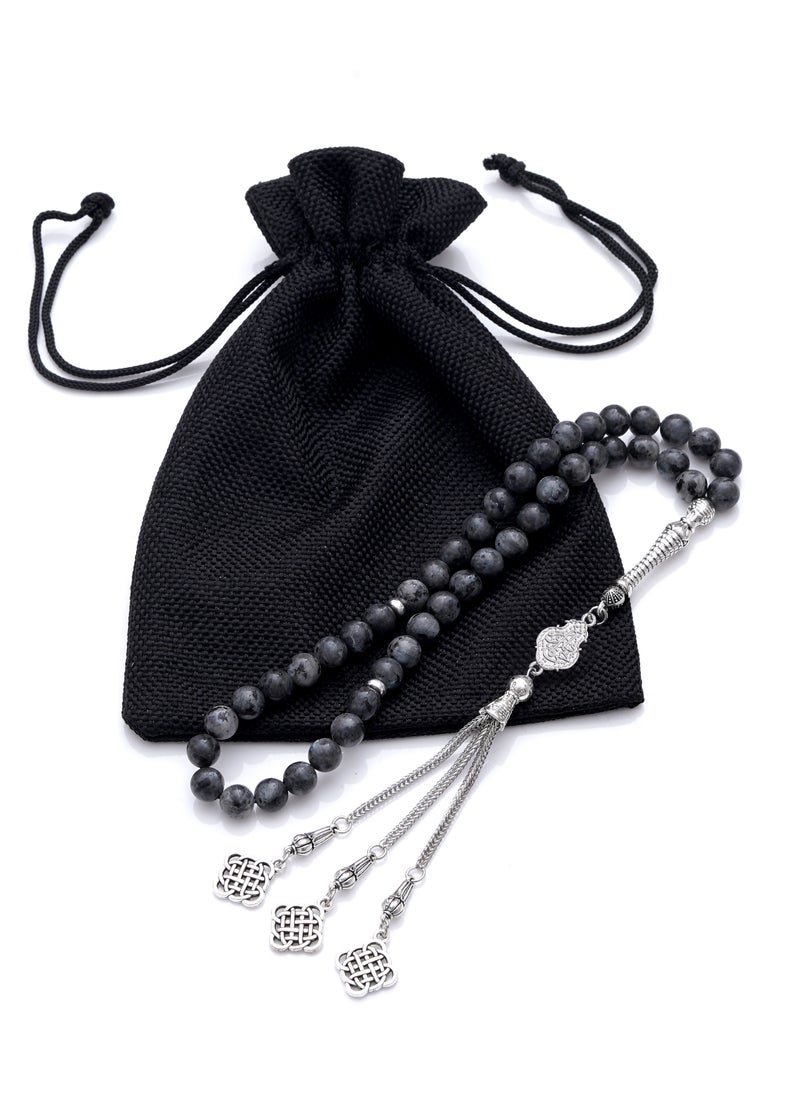 Subhati Prayer Beads (Misbah  ) with metal Parts and Labradorite  | 8 MM Beads - 45 Pcs |Gandeel Writing 4  - Image 3