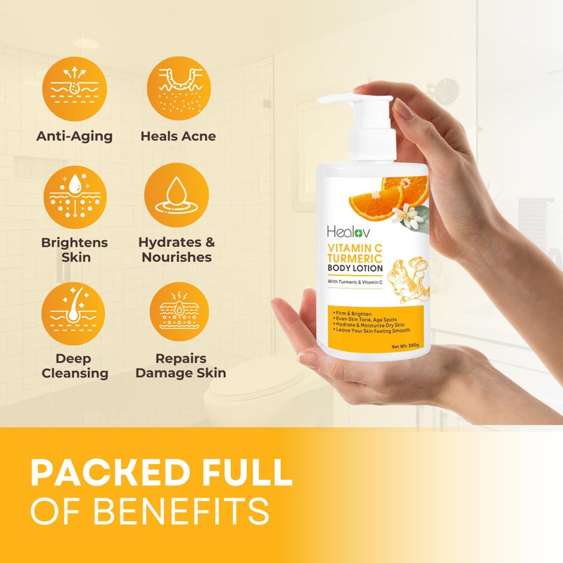 Healov Turmeric Lotion for Dark Spots â€“ Natural Skin Brightening Body Lotion â€“ Turmeric Face Cream to Cleanse Skin, Fight Acne, Even Tone, Clear Scars, and Sun Damage â€“ Dark Spot Cream for Hyperpigmentation - Image 3
