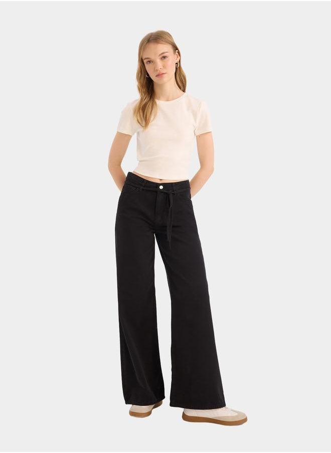 DeFacto DeFacto Women Black Wide Leg High Waist Gabardine Pant  - Image 4