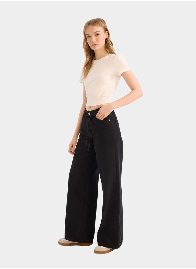 DeFacto DeFacto Women Black Wide Leg High Waist Gabardine Pant  - Image 5