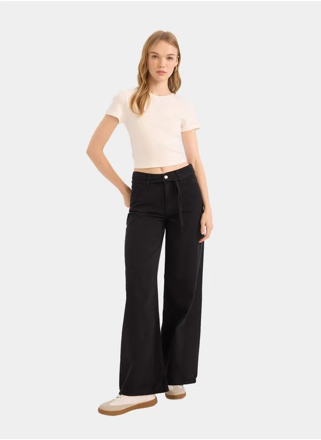 DeFacto DeFacto Women Black Wide Leg High Waist Gabardine Pant