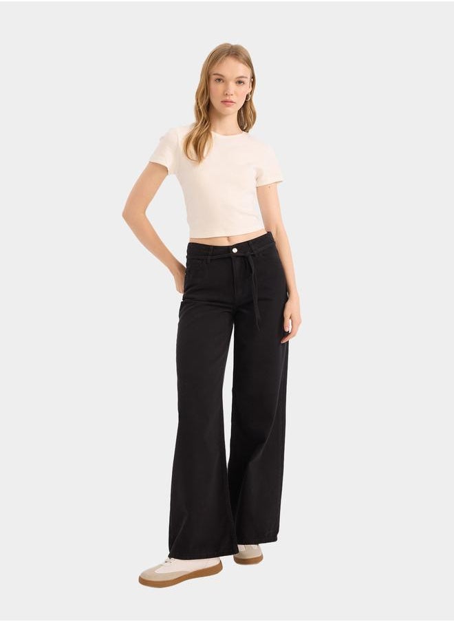 DeFacto DeFacto Women Black Wide Leg High Waist Gabardine Pant  - Image 1