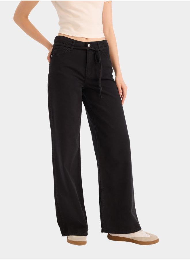 DeFacto DeFacto Women Black Wide Leg High Waist Gabardine Pant  - Image 3
