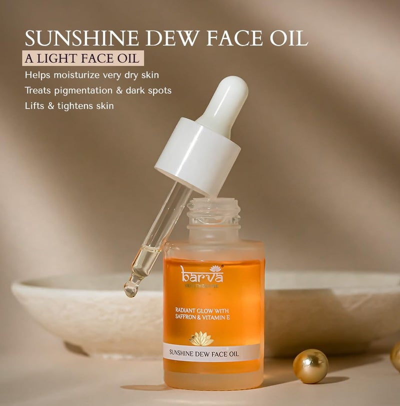 Barva Sunshine Dew Face Oil For Radiant Youthful  Glowing Skin Contains Saffron Vitamin E Turmeric Liquorice  Ghee blend30ml - Image 2