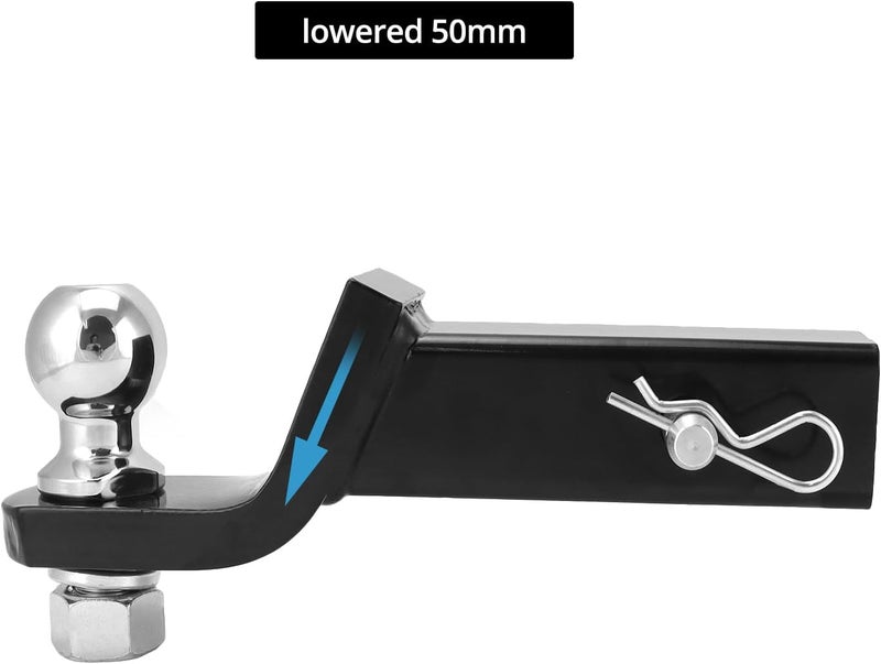 QWORK ® Towing Hitch for US Vehicles Lowered 50 mm - 2800 kg Load Capacity - 50 mm Ball Mount - 16 mm Pin and Clip - Image 2
