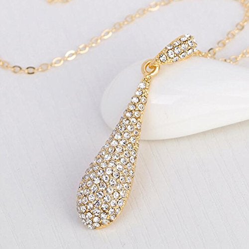 YINLI Gold Full Crystal Rhinestone Gem Tear Drop Pendant Necklace Earrings Jewelry Sets (Style01) - Image 3