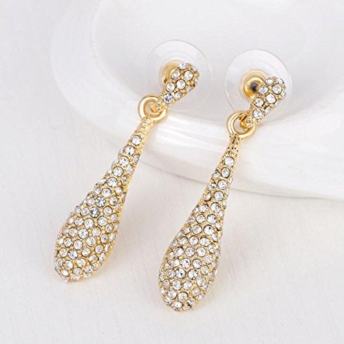 YINLI Gold Full Crystal Rhinestone Gem Tear Drop Pendant Necklace Earrings Jewelry Sets (Style01) - Image 2