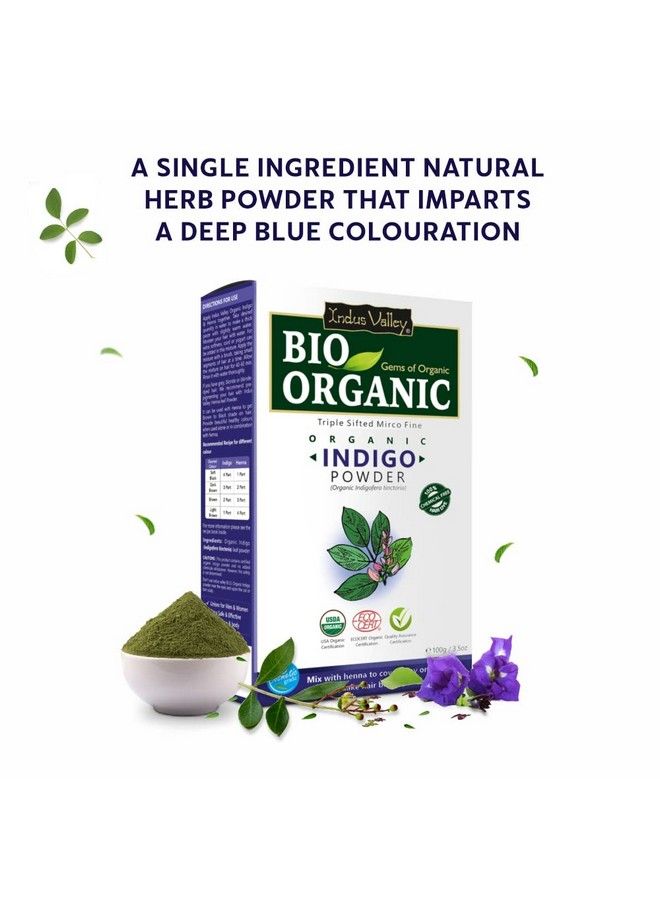 Bio Organic Natural And Pure Indigo Powder ; Indigofera Tinctoria Herbal Henna Powder With Hibiscus Powder For Hair Care (100G*3= 300G)