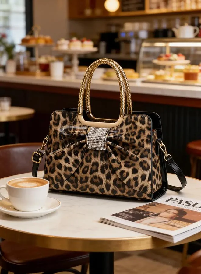 Take Two  Leopard Print Embellished Bow Handbag for Women | Best Price UAE