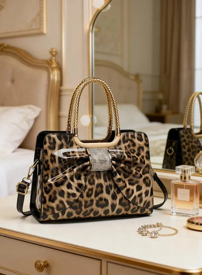 Take Two  Leopard Print Embellished Bow Handbag for Women | Best Price UAE