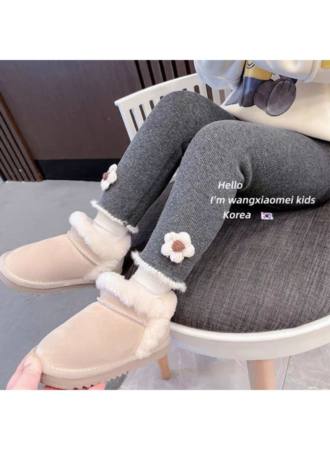 Girls' Leggings Autumn And Winter New Fleece-lined/not Fleece-lined Western Style Little Girl All-match One-piece Velvet Pants Fashion