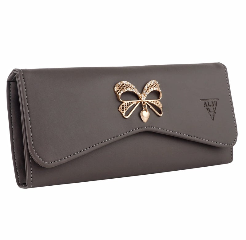 ALSU Women's Hand Wallet Purse Clutch | Phone Pocket| 4 Card Slots| Coin Pockets| Smooth Material (Grey) - Image 1
