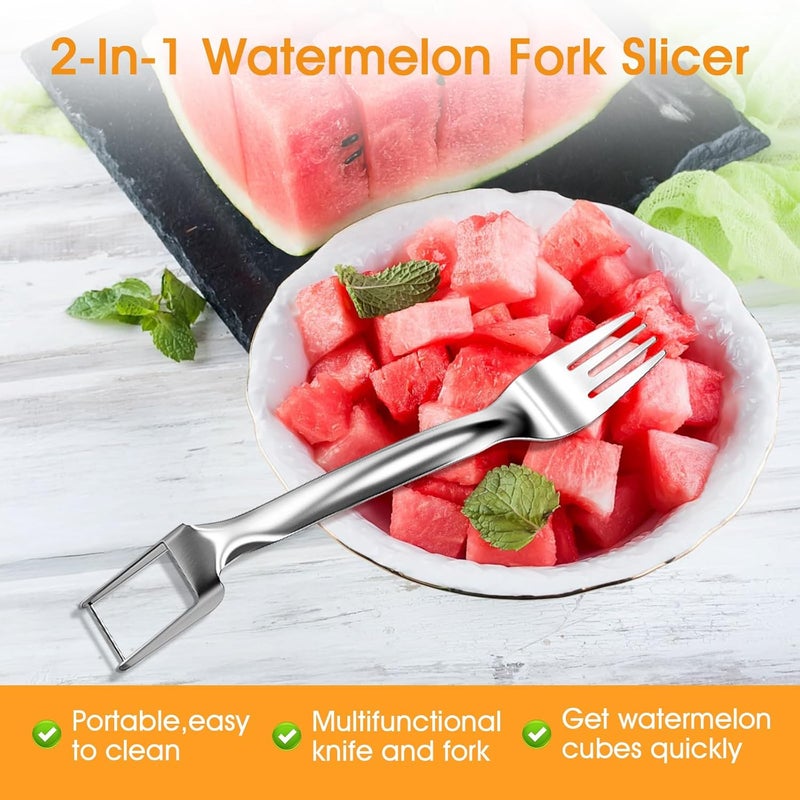 Dirvcp 1 Pcs Stainless Steel Watermelon Slicer and Fork - 2-in-1 Portable Kitchen Tool for Home Camping and Parties - Image 2