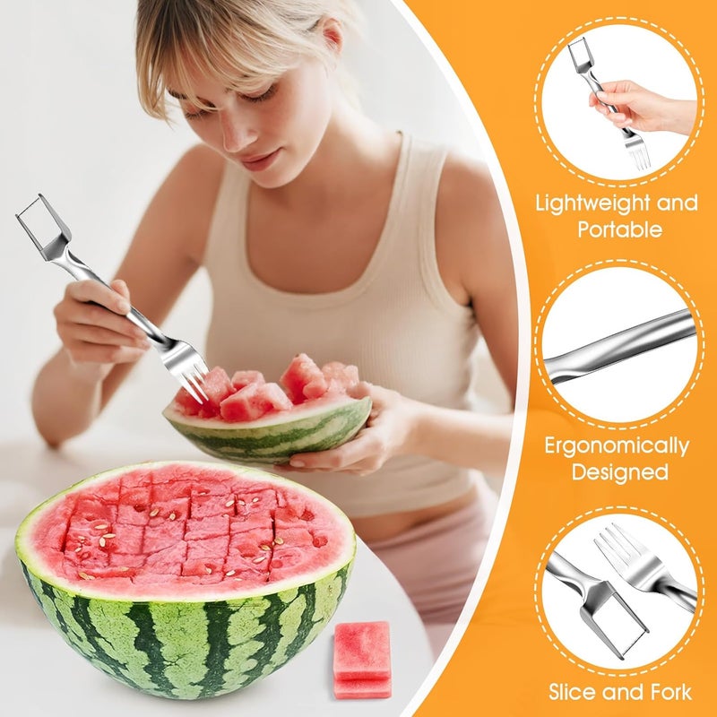 Dirvcp 1 Pcs Stainless Steel Watermelon Slicer and Fork - 2-in-1 Portable Kitchen Tool for Home Camping and Parties - Image 4