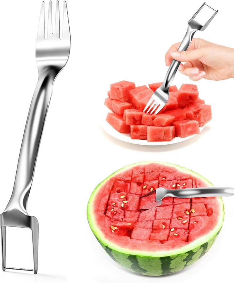 Dirvcp 1 Pcs Stainless Steel Watermelon Slicer and Fork - 2-in-1 Portable Kitchen Tool for Home Camping and Parties - Image 1