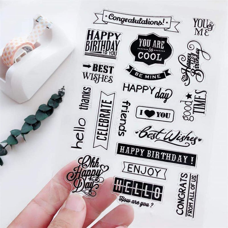 Blessing Words Clear Stamps Greeting Words Banner Pattern Rubber Silicone Transparent Seal Stamps for Holiday Card Making Decoration and DIY Scrapbooking Album DIY Crafts