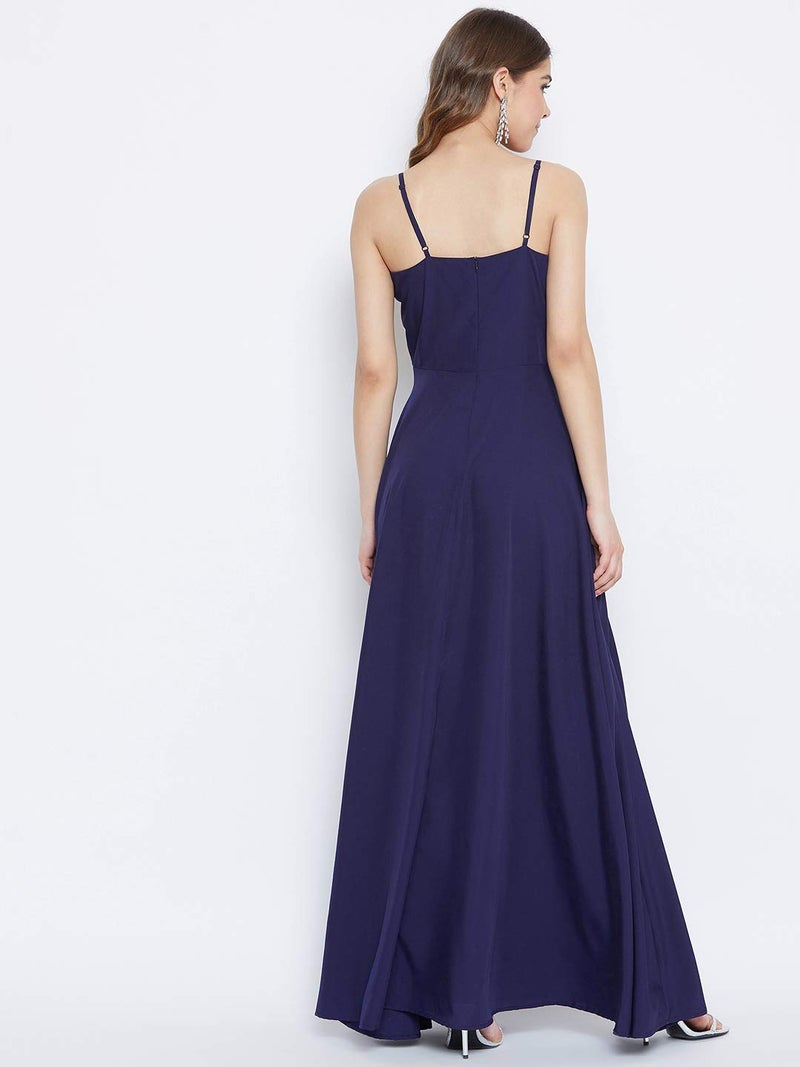 Berrylush Women Stylish Flaired Front Slit Shoulder Strap Maxi Dress_Navy Blue_Small - Image 5