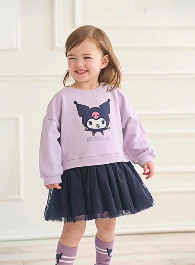 Dave & Bella Girls Kuromi Print Long Sleeve Dress with Tulle Skirt - Image 1