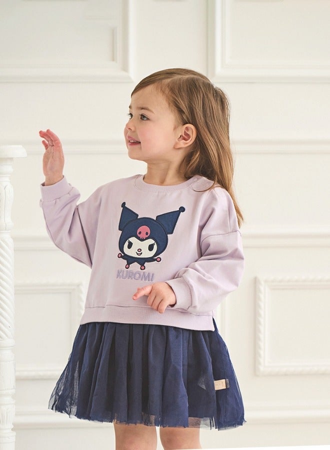 Dave & Bella Girls Kuromi Print Long Sleeve Dress with Tulle Skirt - Image 2