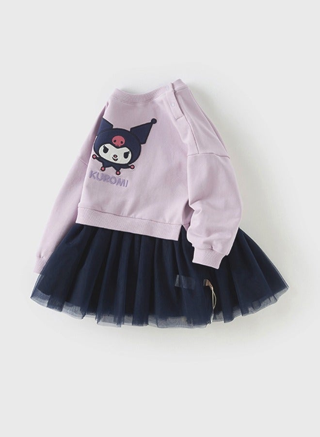 Dave & Bella Girls Kuromi Print Long Sleeve Dress with Tulle Skirt - Image 3