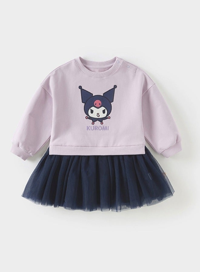 Dave & Bella Girls Kuromi Print Long Sleeve Dress with Tulle Skirt - Image 4