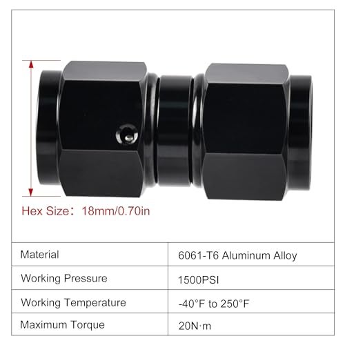 EVIL ENERGY 6AN Female to 6AN Female Straight Swivel Coupler Union Fitting Adapter Aluminum Black 2PCS - Image 2